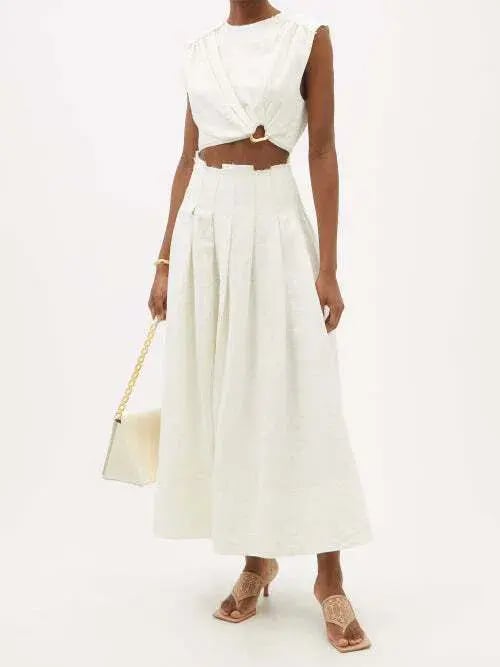 Aje Byblos Ring Cropped Top and Apres Midi Skirt Set Ivory Size 10 photo 4