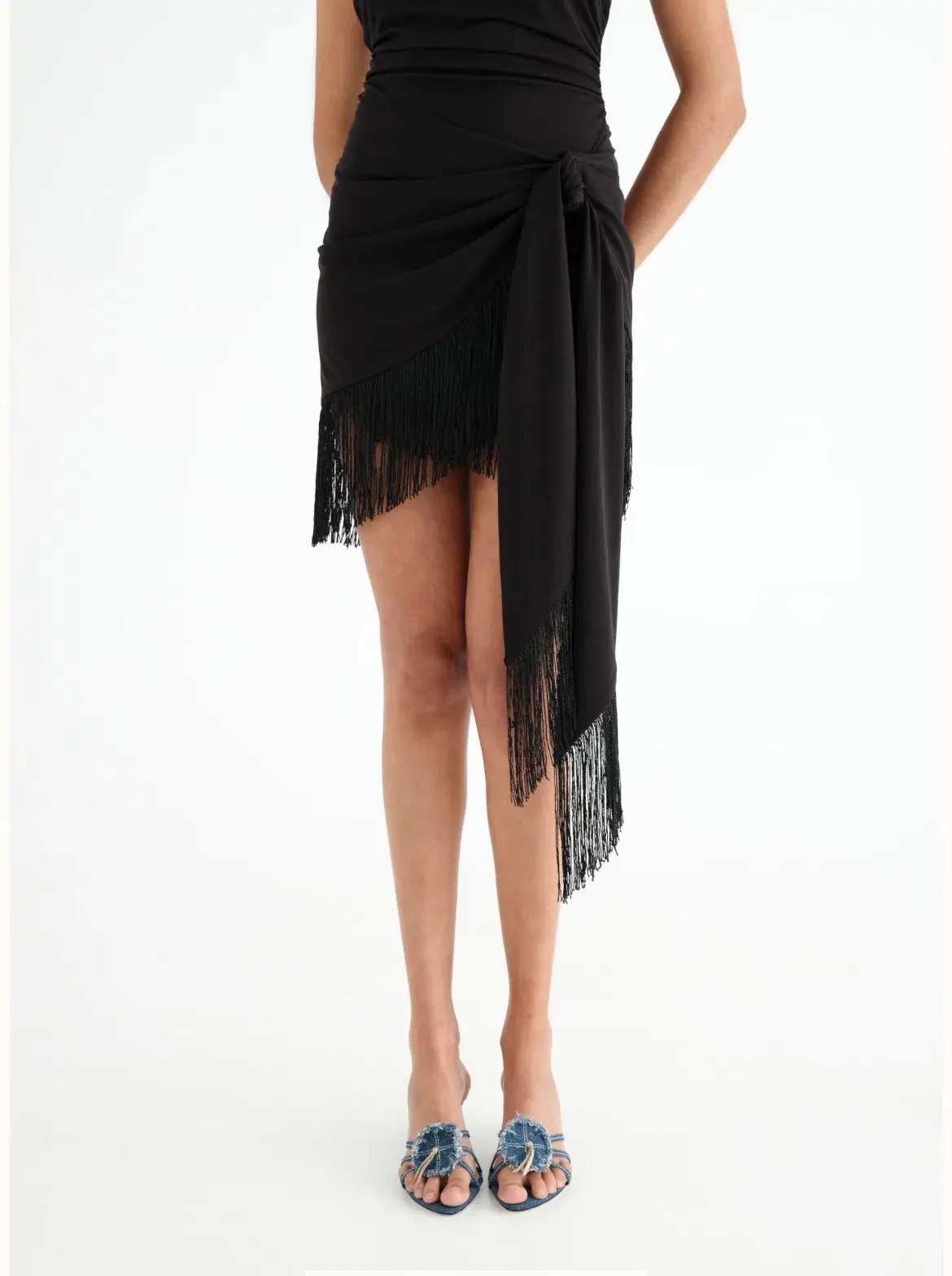 Benni Carolina Fringe Halter Mini Dress Black Size 10 photo 4