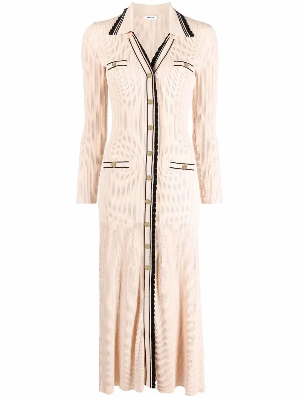 Sandro Alexandrine Ribbed Knit Midi Dress Beige Size 6 AU photo 7