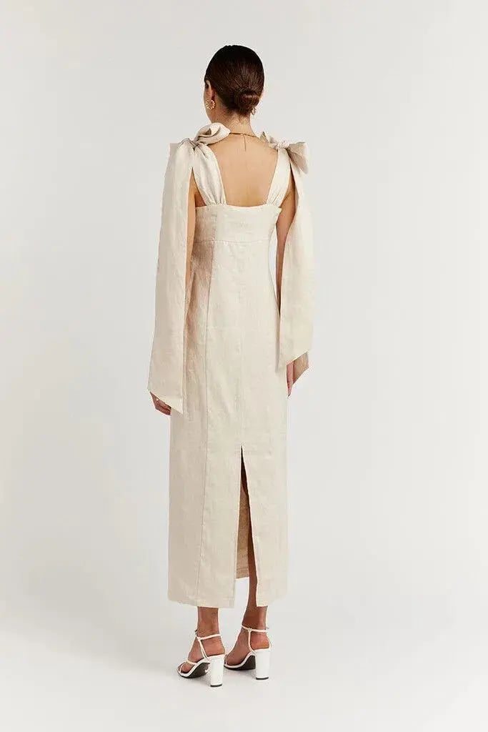 Dissh Aisle Linen Bow Midi Dress In Pearl Size 8 photo 2