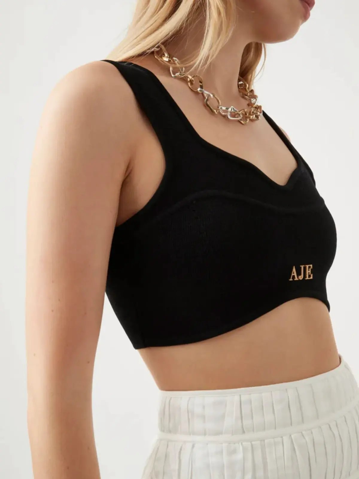 Aje Parfum Corset Crop Knit Top Black Size 8 photo 4