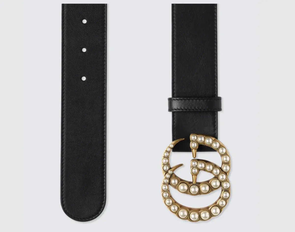 Leather Belt with Pearl Double G photo 3