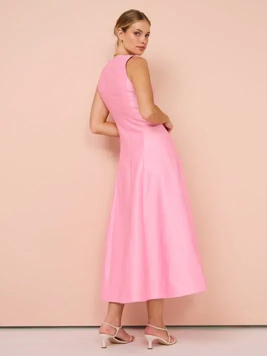 Leo Lin Nicola V Neck Midi Dress Bubblegum Size 14 photo 2