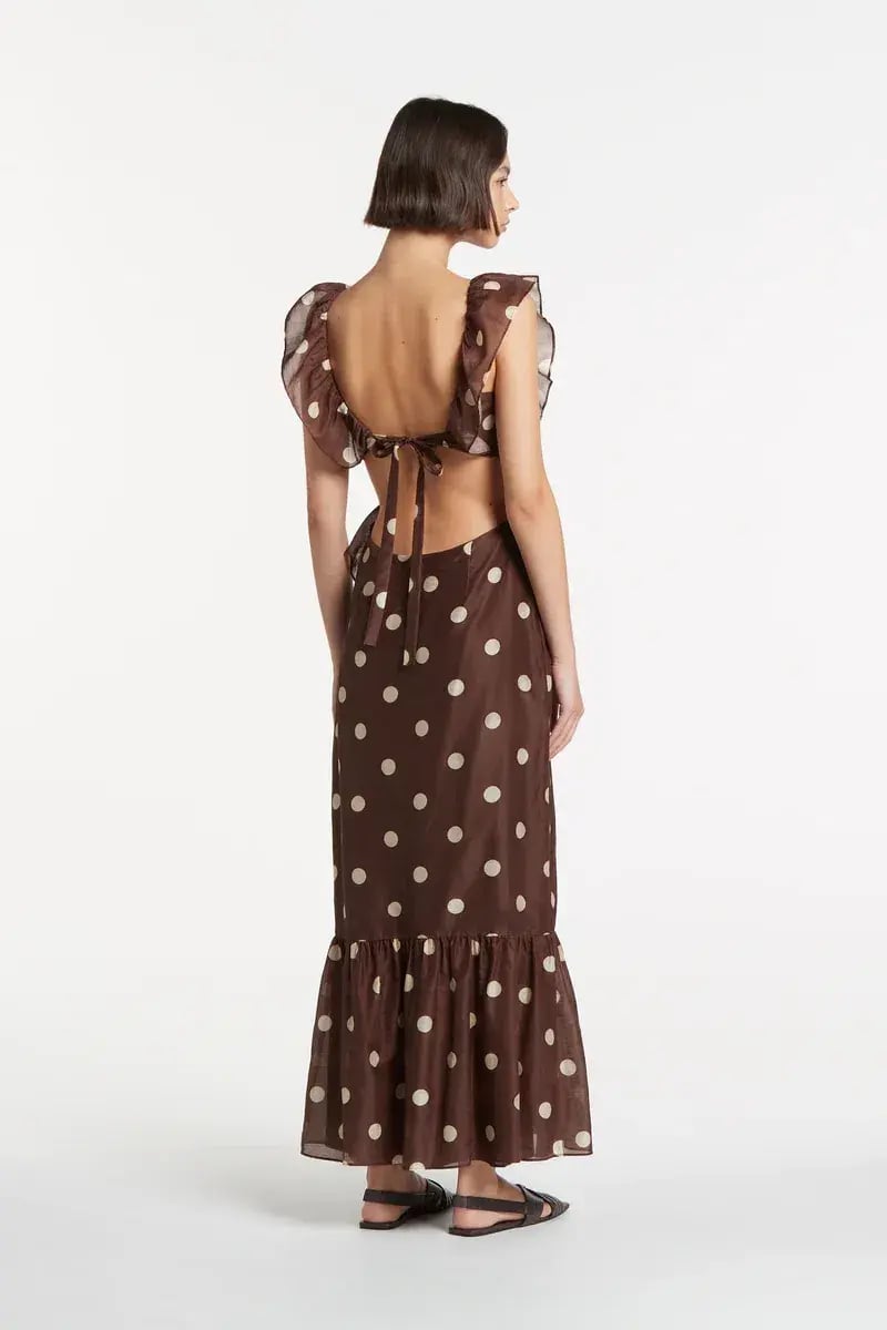 Sir the Label Vivi Frill Maxi Dress in Marlon Polka Dot Brown Size AU 8 photo 2