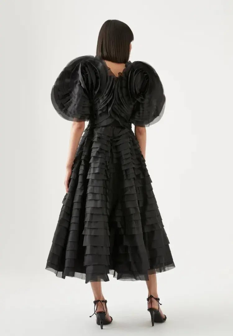 Aje Amour Ruffle Midi Dress Black Size 8 photo 3