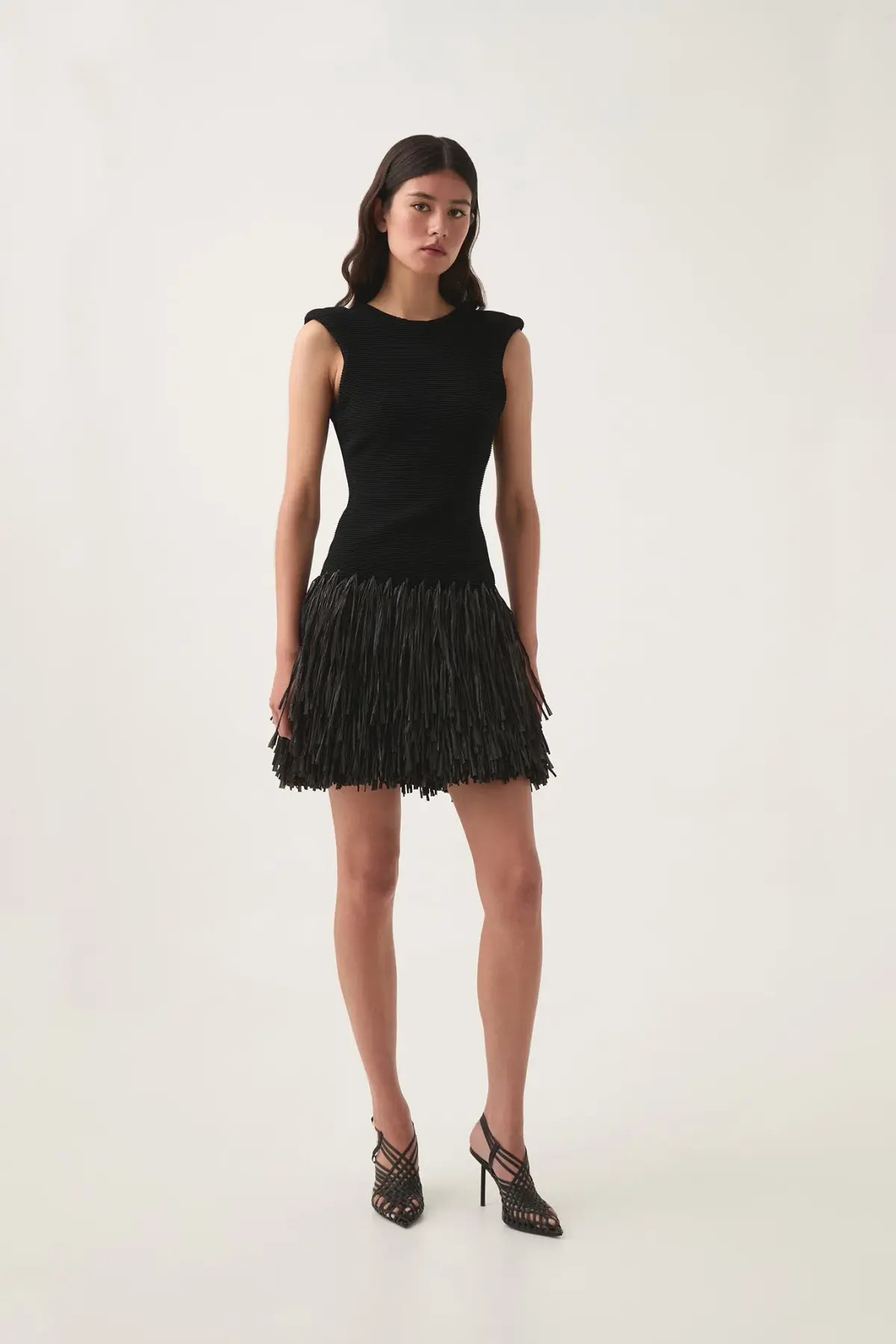 Aje Rushes Raffia Knit Mini Dress Black Size 8 photo 2