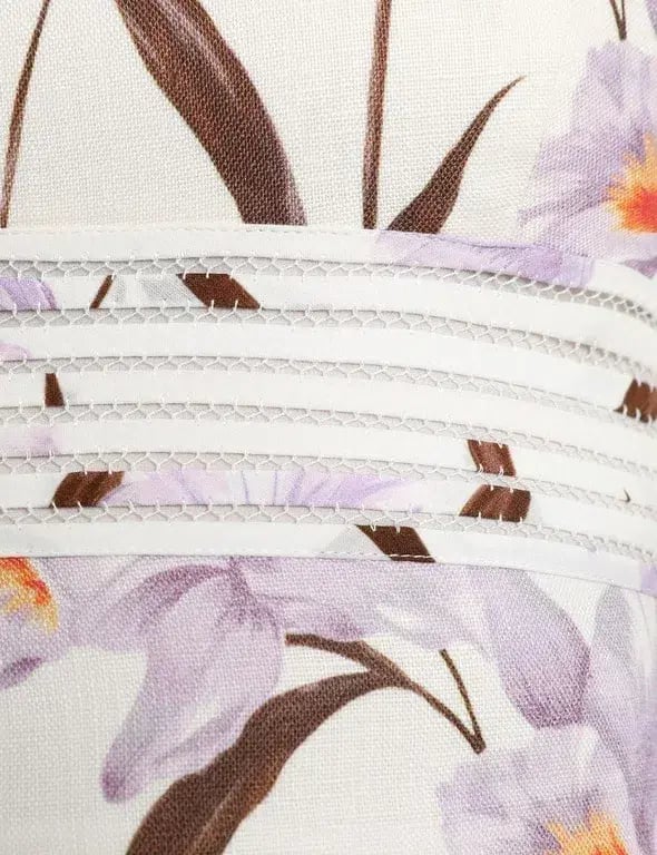Zimmermann Corsage Linear Orchid Print Ivory Dress White Size 2 / AU 12 photo 2