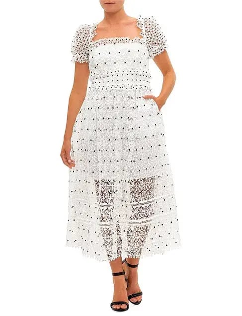 Self Portrait Guipure Hibiscus Midi Dress Ivory Size AU 12 photo 7