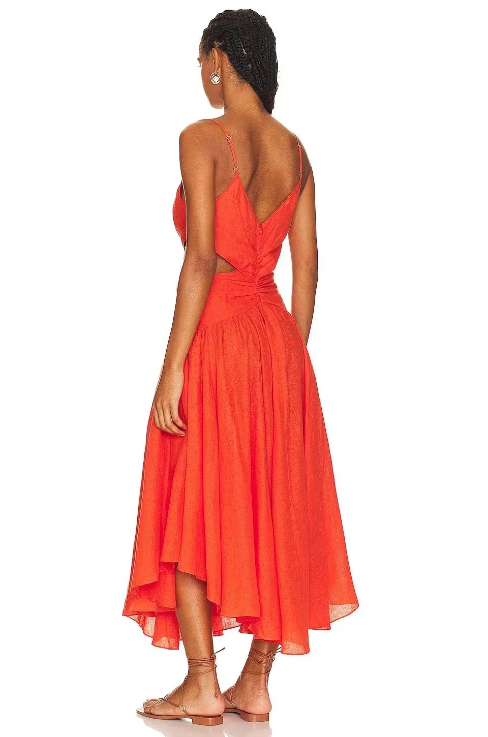 Zimmerman Raie Plunge Cut Out Midi Dress in Tangerine Size 8 photo 3