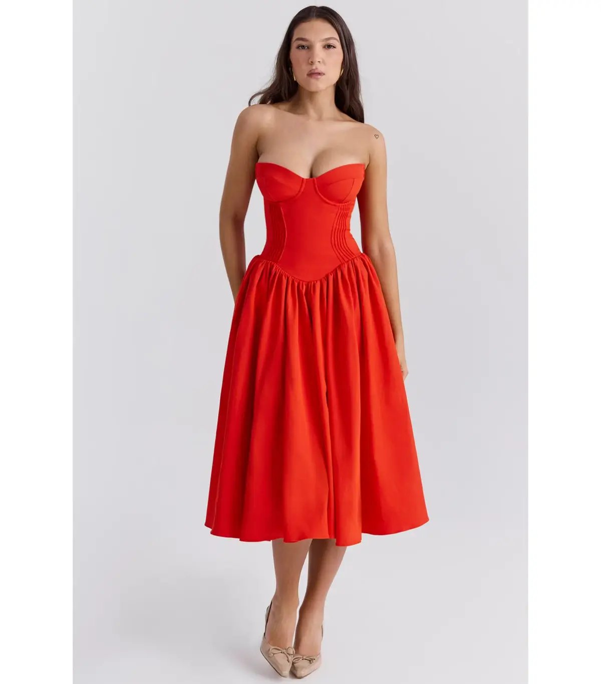 House Of CB Elizabeth Strapless Midi Sundress Italian Tomato Size XS / AU 6 photo 2