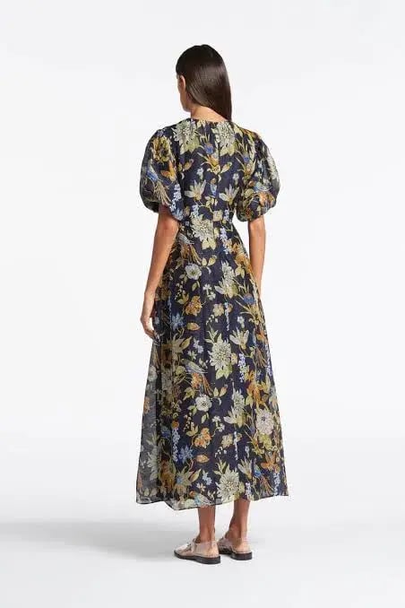 Sir The Label Lilian Puff Sleeve Maxi Dress In Delia Print Navy Size AU 8 photo 2