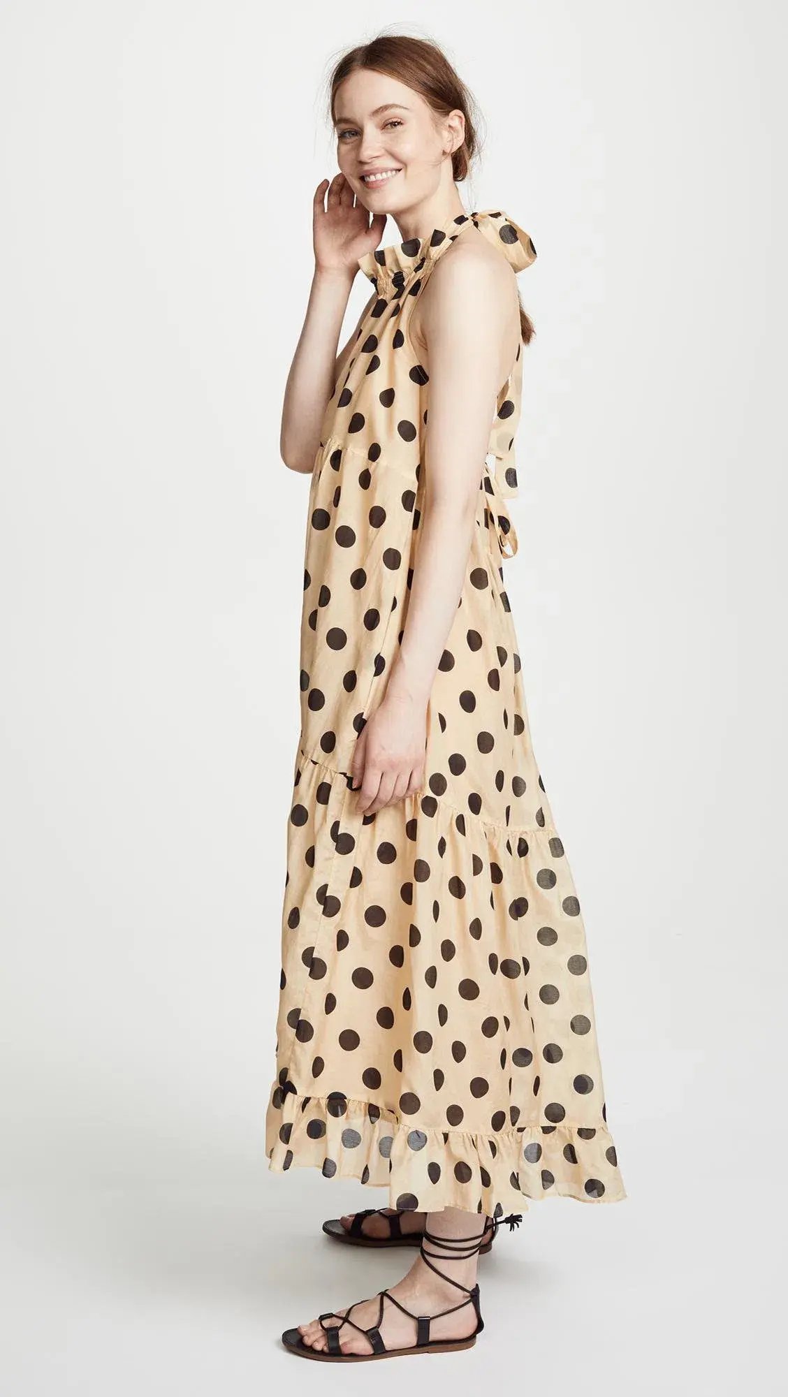 Lee Mathews Minnie Spot Halter Midi Dress Barley/Print Size 8 photo 2