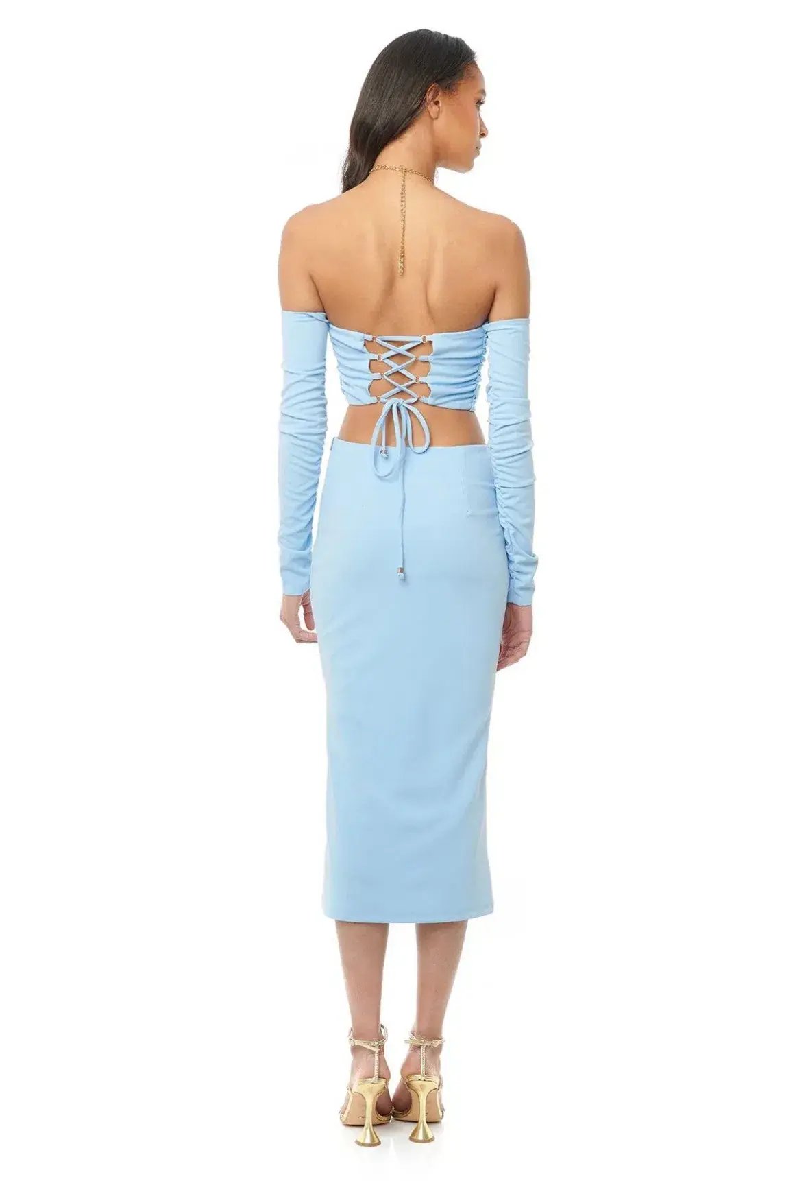 Eliya the Label Talia Cut Out Midi Dress with Sleeves Sky Blue Size 10 photo 3