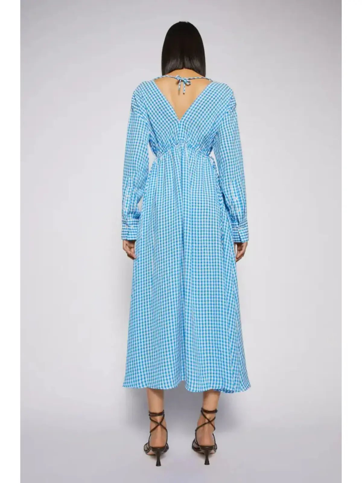 Scanlan Theodore Gingham V Neck Dress Aqua Blue Size AU 10 photo 2