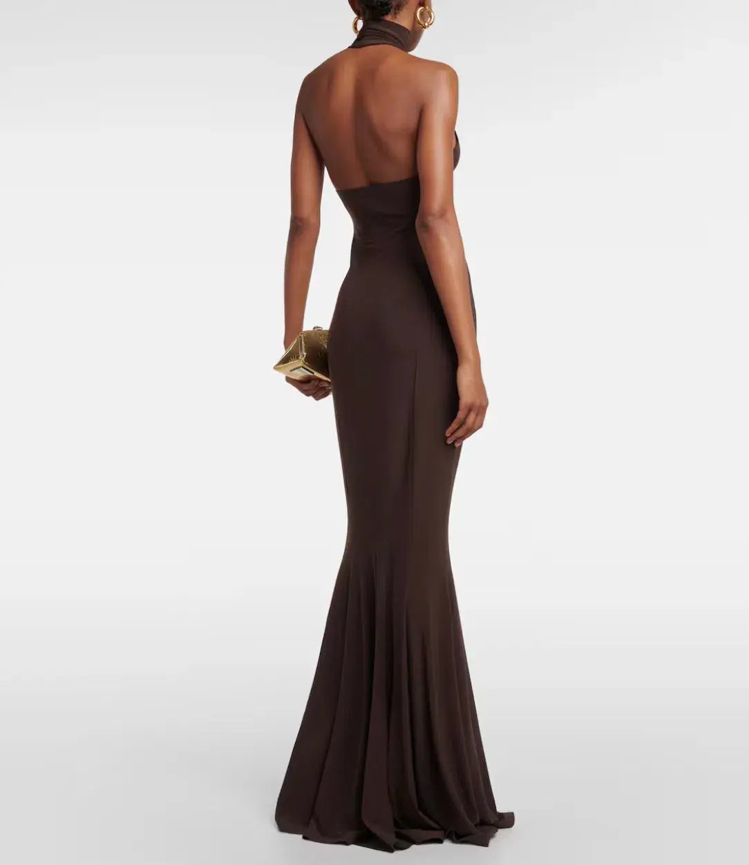 Norma Kamali Halter Turtle Fishtail Gown Brown Size 8 photo 4