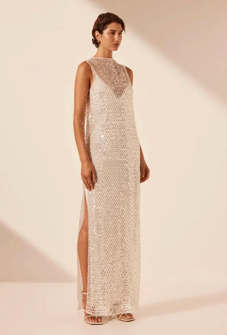 Shona Joy Asteri High Neck Maxi Dress Silver Size 12 photo 2