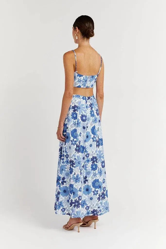 Dissh Lori Bloom Linen Curve Crop Top and Skirt Set Blue Size 8 photo 3