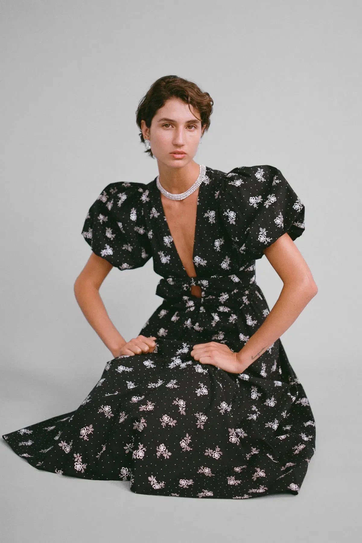 Lovaan Devon Dress Vintage Rose Black Size 12 photo 3