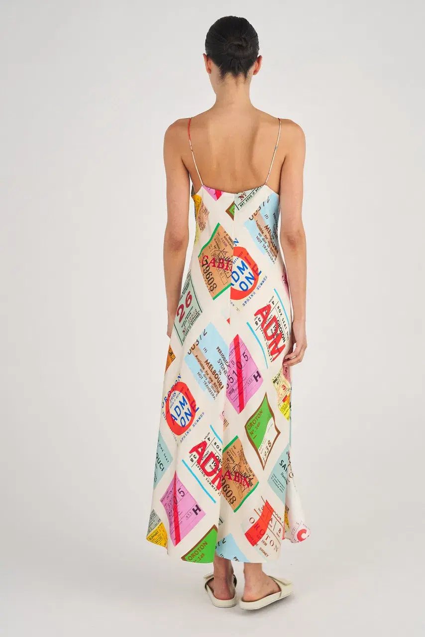 Oroton Ticket Print Slip Dress Fuchsia Size AU 12 photo 2