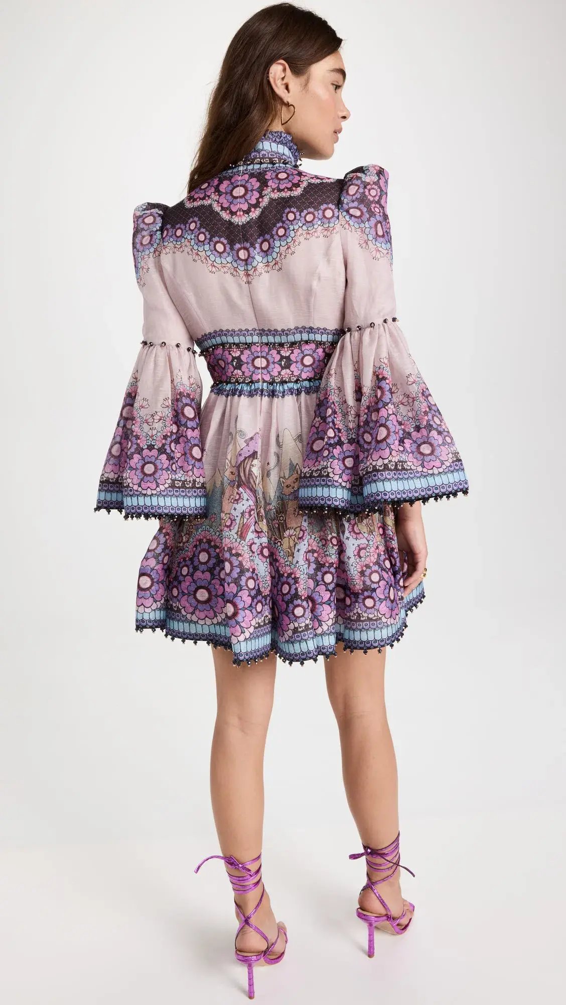 Zimmermann Celestial Bell Sleeve Mini Dress Gemini Zodiac Print Size 1 / Au 10 photo 4