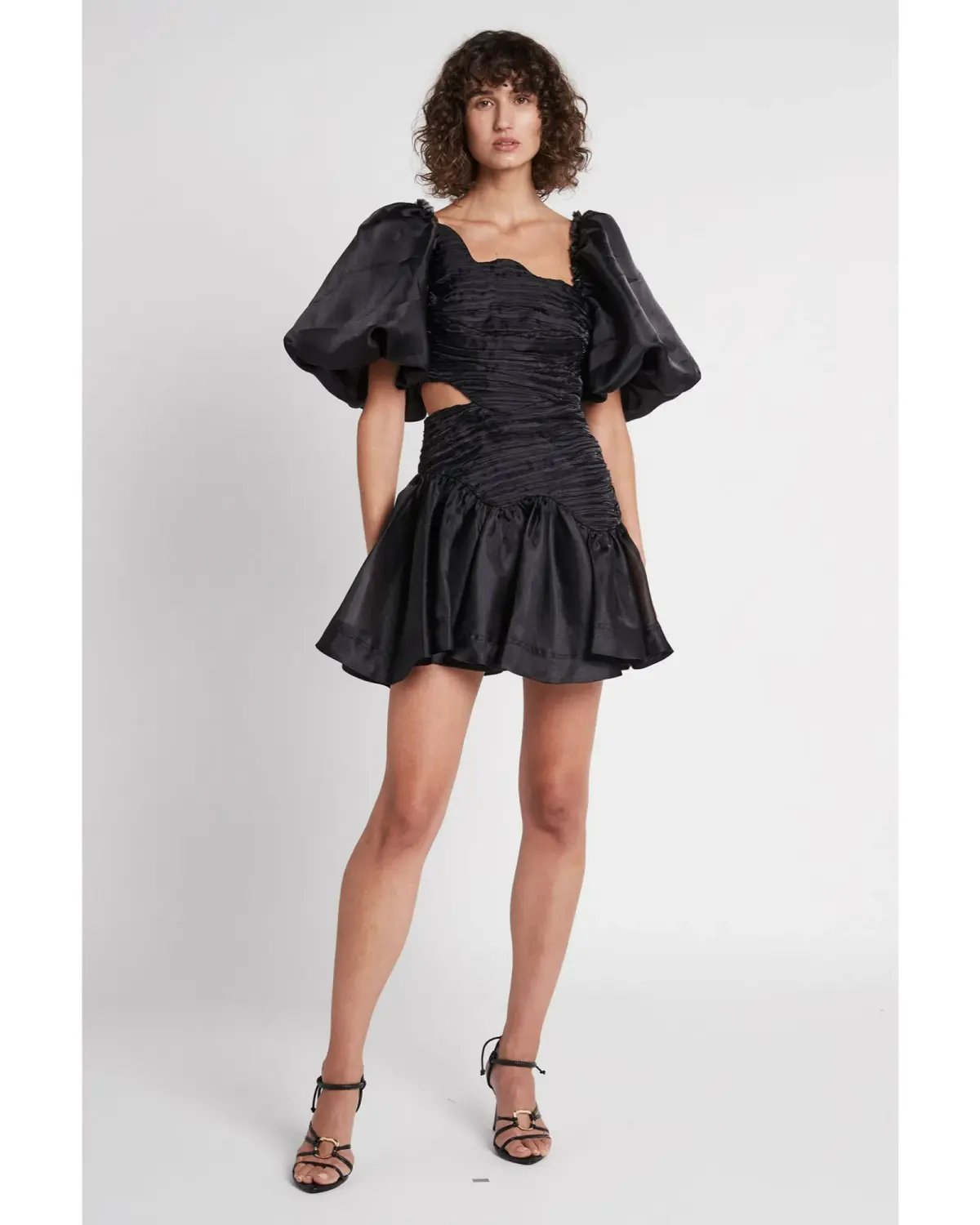 Aje Joan Asymmetric Puff Sleeve Mini Dress Black Size AU 10 photo 2