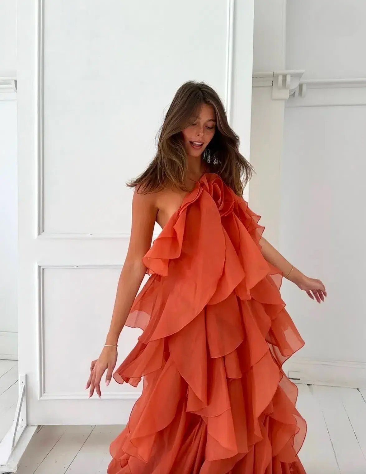 Aje Pandorea Layered Maxi Dress Coral Clay Size 10 photo 5