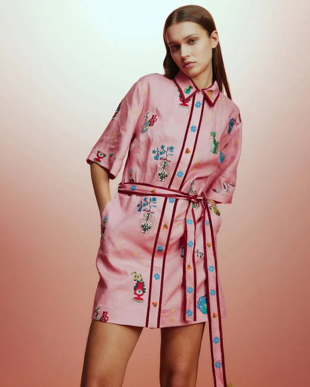 Alemais Timmy Embroidered Mini Dress Pink Size AU 10 photo 2