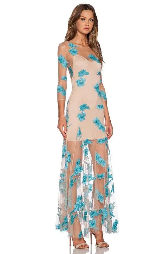 For Love and Lemons Orchid Sheer Maxi Dress Nude Size 8 photo 2