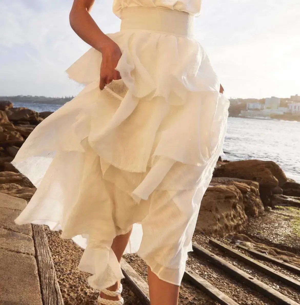 Aje Medina Tiered Midi Skirt White Size 12 photo 2
