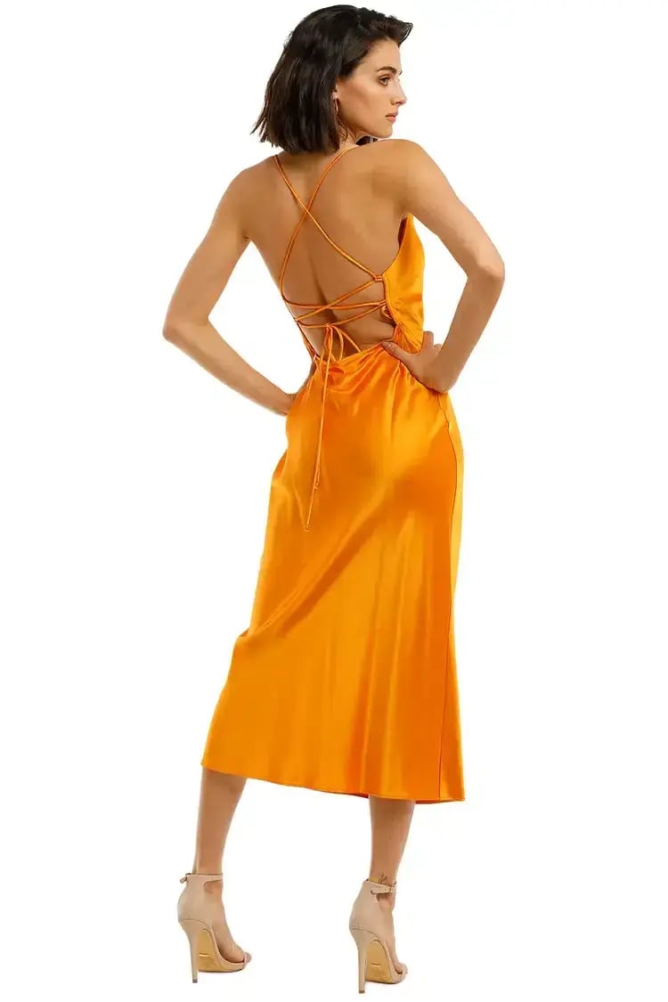 Bec & Bridge Seraphine Lace Up Midi Dress Tangerine Size 8 photo 3