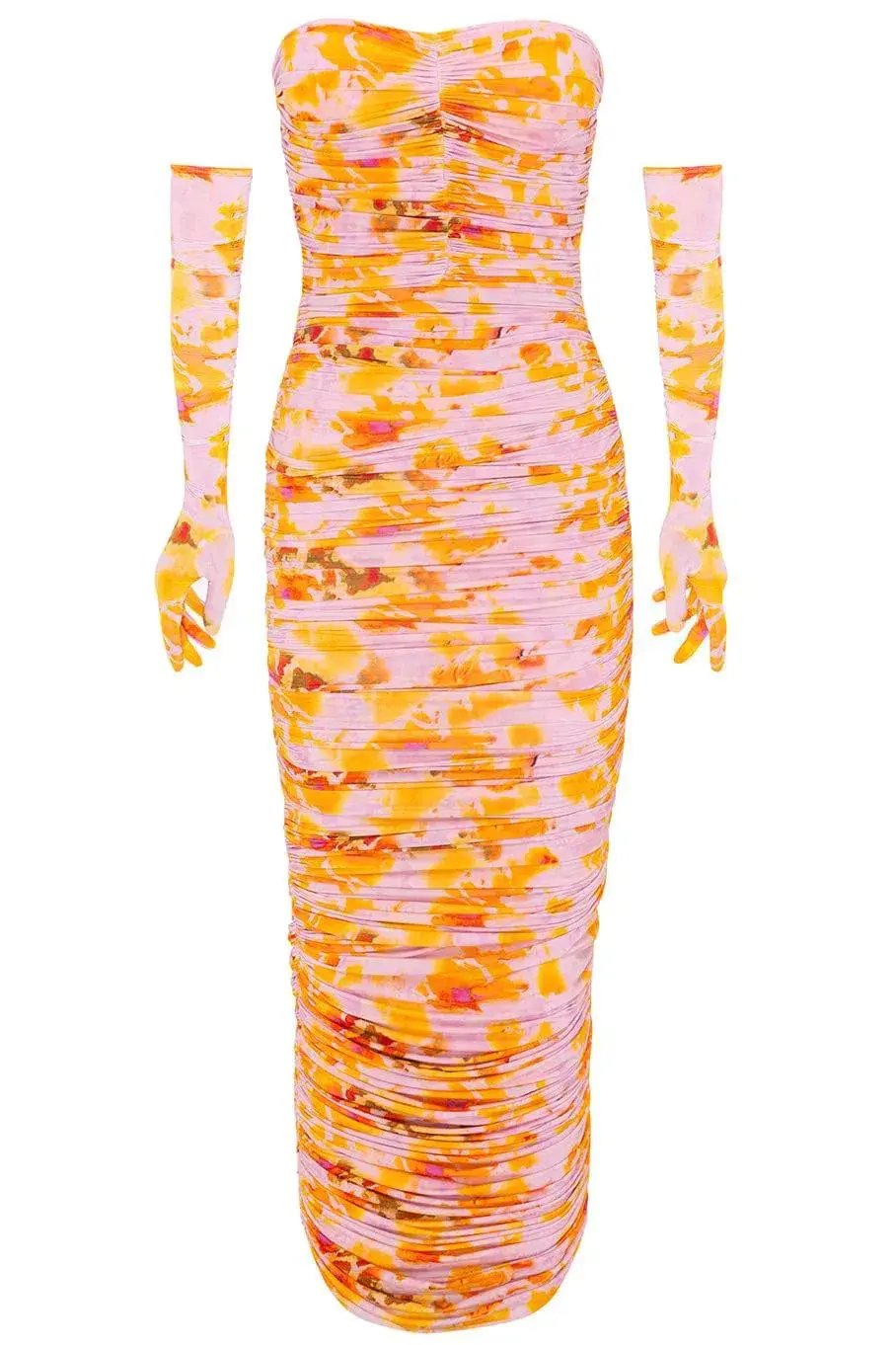 Alex Perry Parton Ruched Strapless Midi Dress with Gloves Multi Size 6AU photo 4