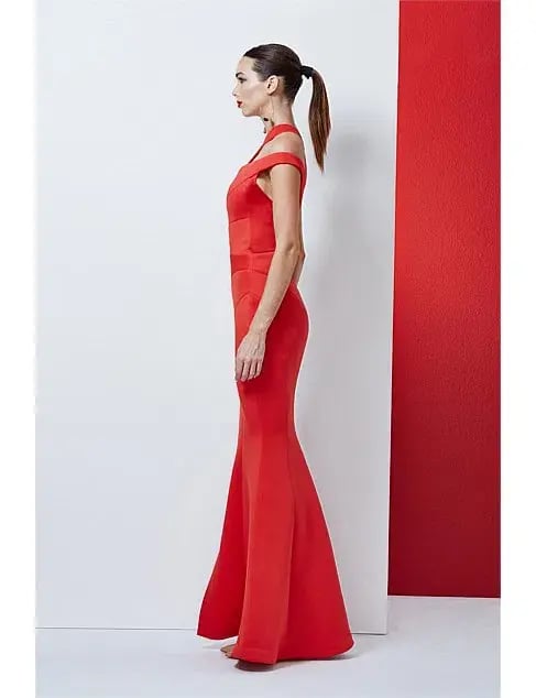 Rachel Gillbert Asta Off Shoulder Gown Red Size 0 photo 2