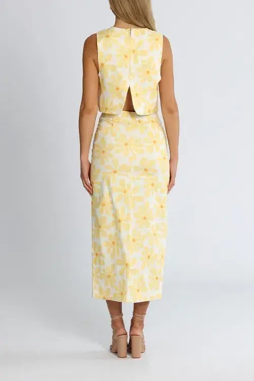 By Johnny Callie Sun Crop and Skirt Set Floral Yellow Size 14 photo 3