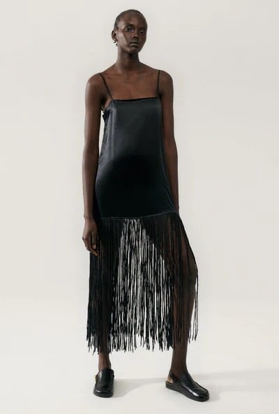 Silk Laundry Fringe Dress Black photo 2