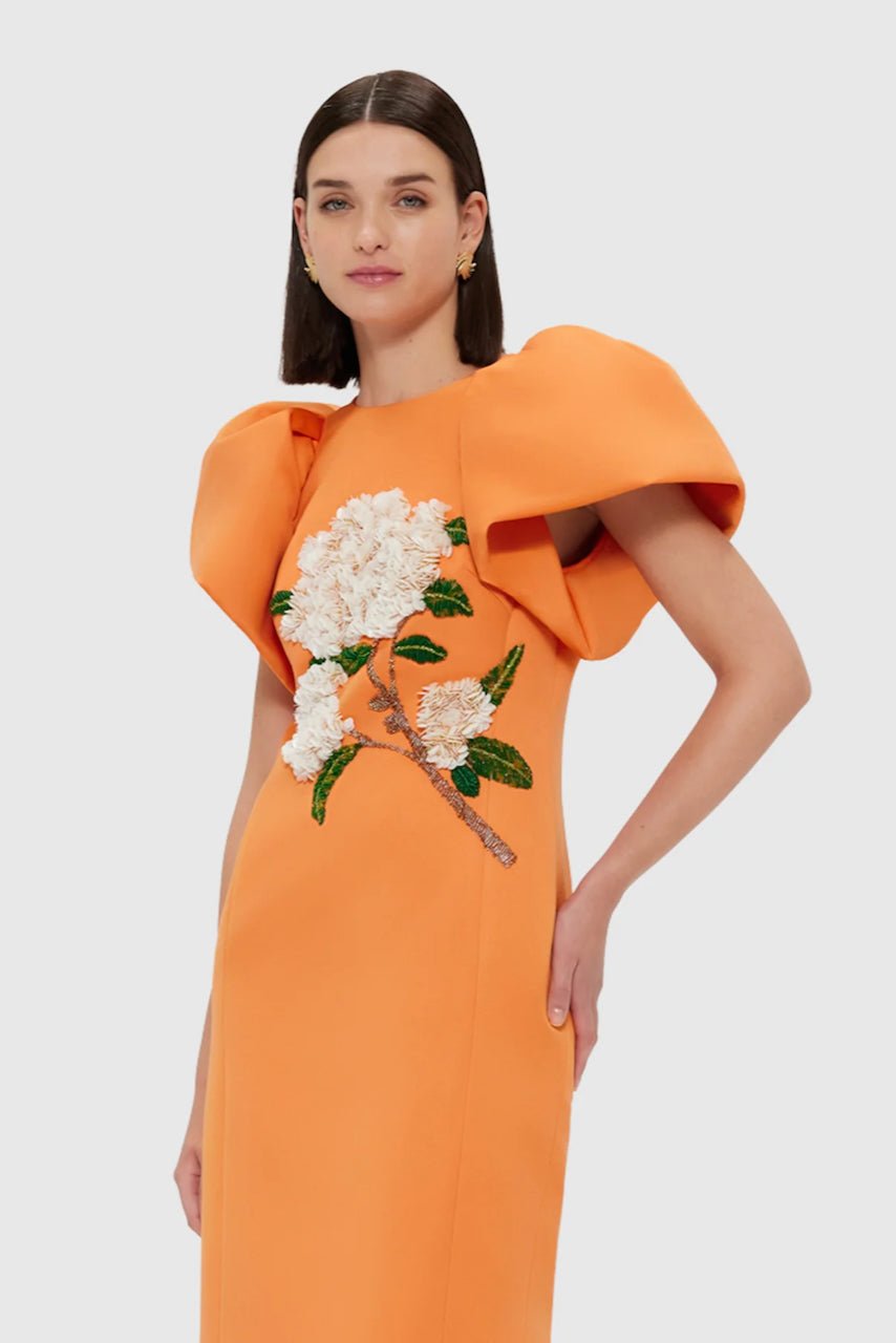 Leo Lin Lucinda Embellished Maxi Dress - Hydrangea Print in Tangerine photo 3