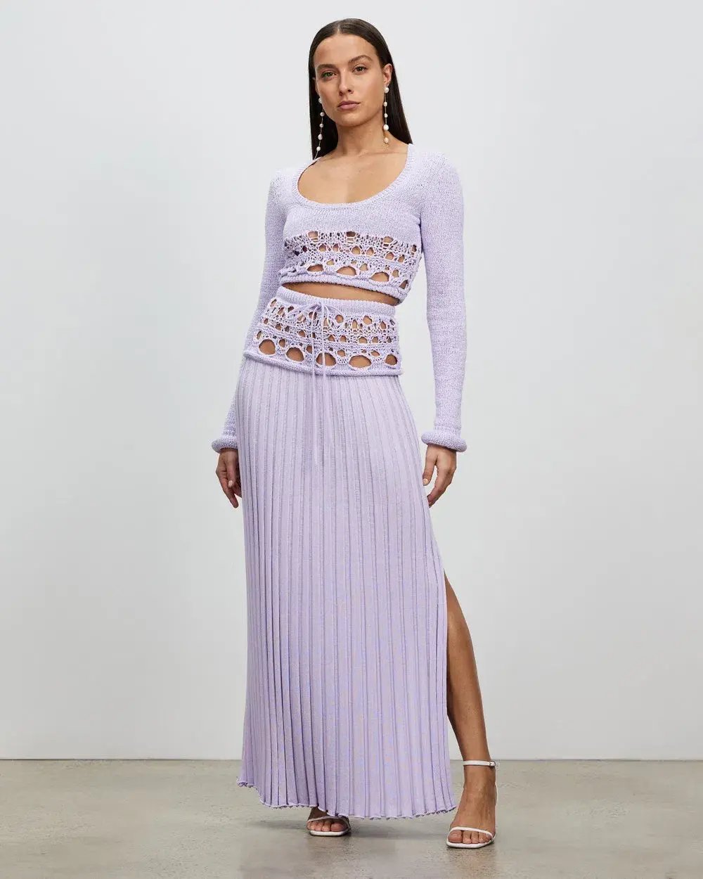 Christopher Esber Crochet Scoop Neck Long Sleeve Crop And Skirt Lilac Size 6 photo 3