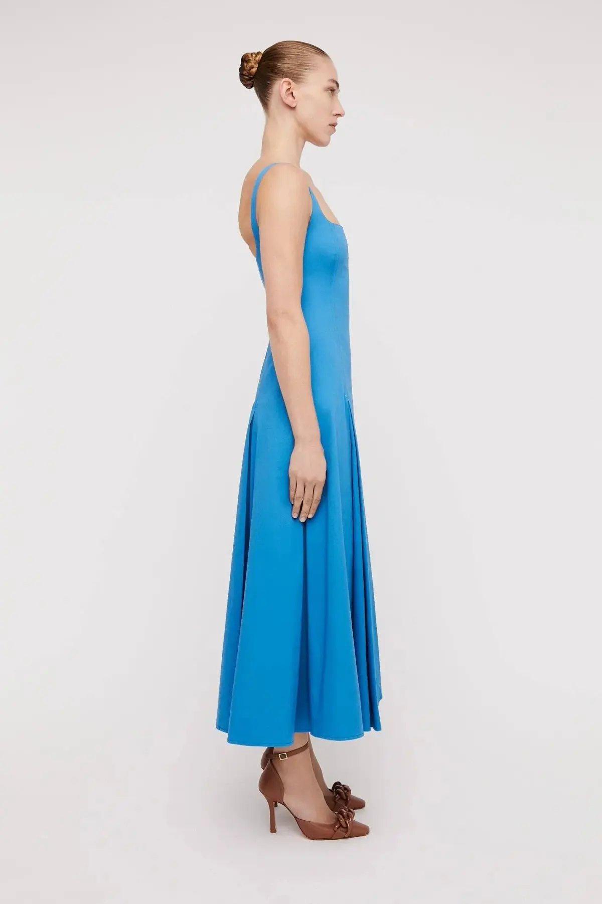 Scanlan Theodore Sateen Pleat Midi Dress Blue Size 10 photo 2