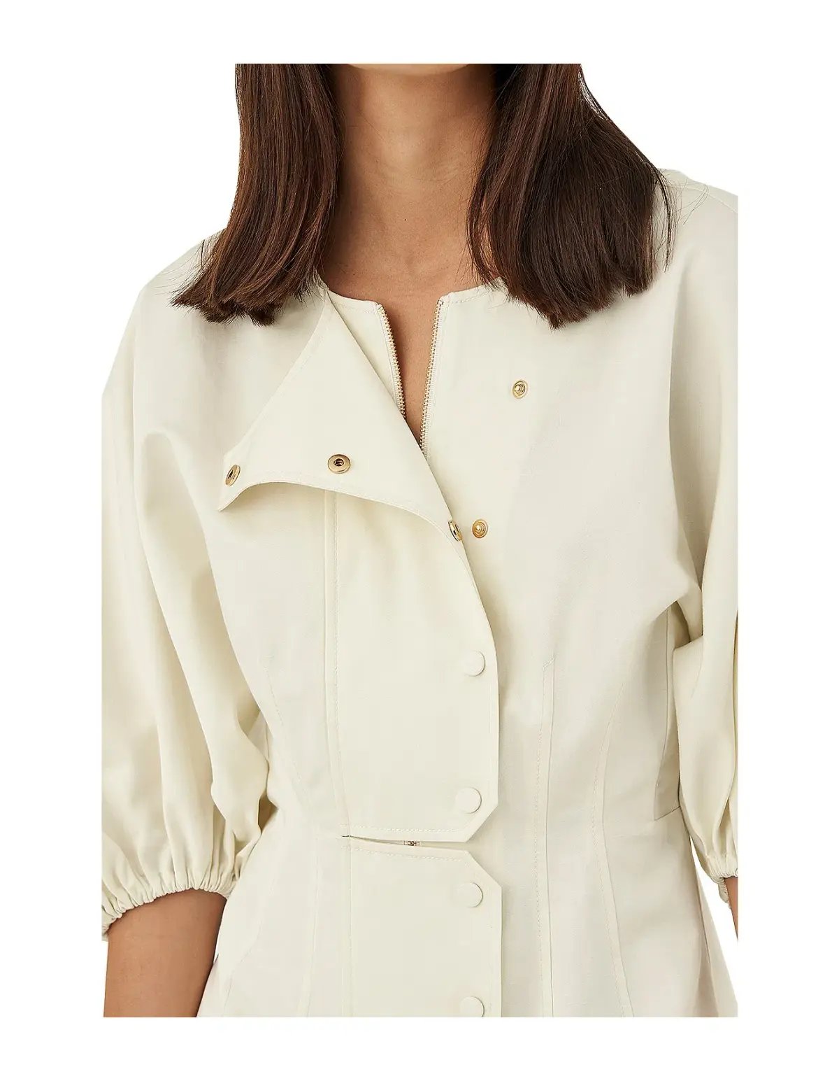 Oroton Sculptured Sleeve Midi Dress in Egg Shell Cream Size 8 photo 3
