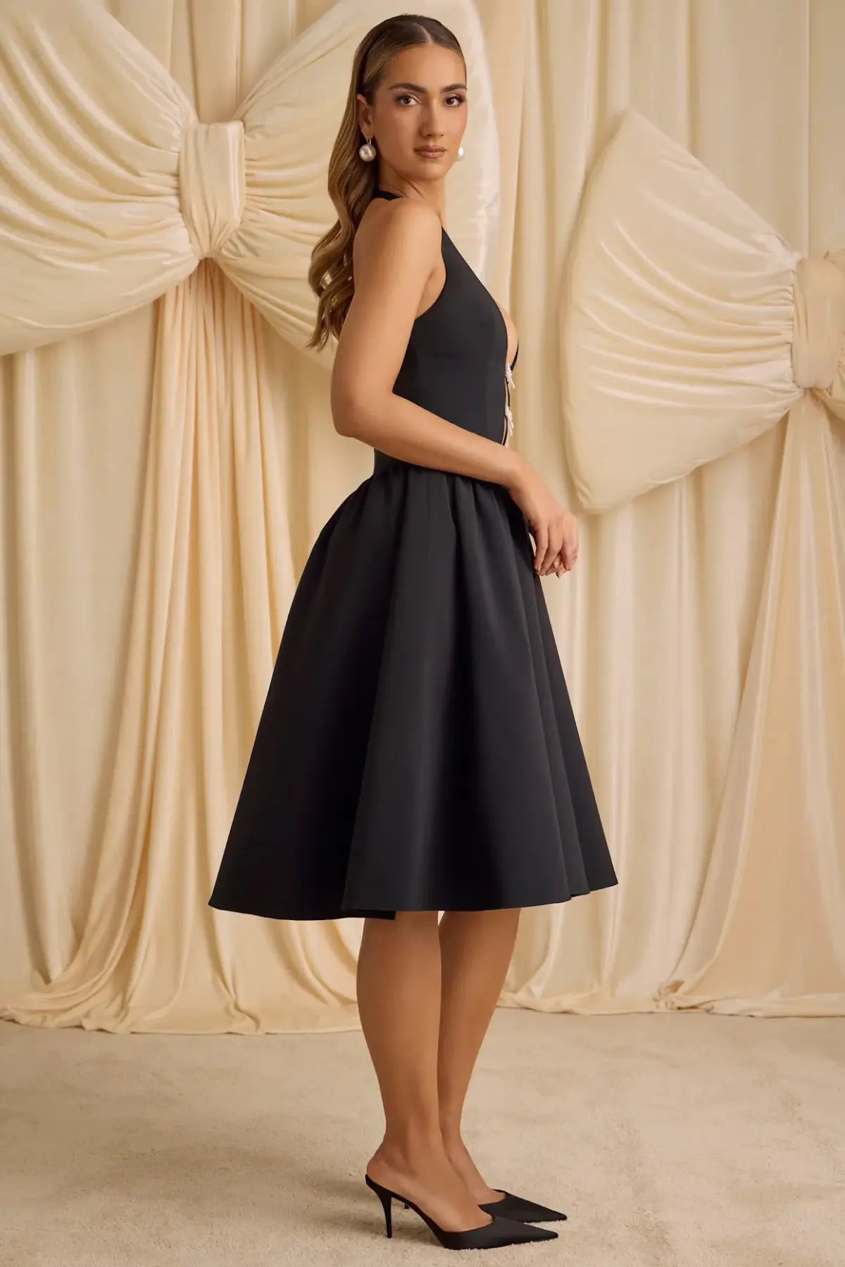 Oh Polly Angelina Halterneck Midi Black Size AU 6 photo 4