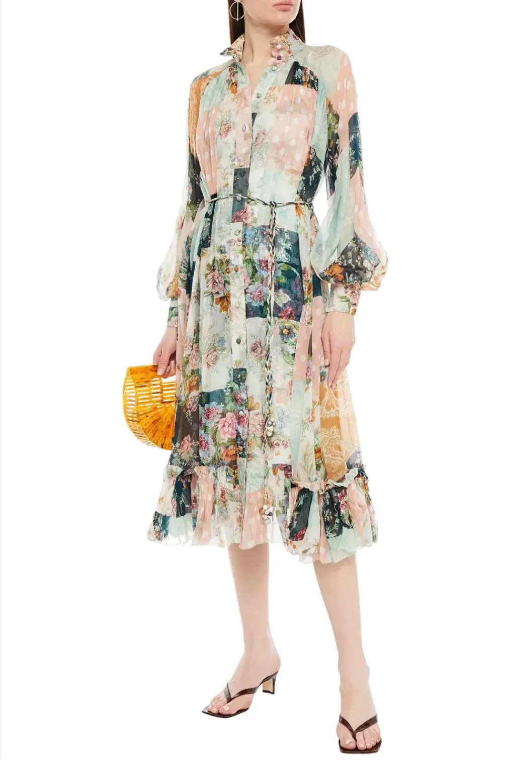 Zimmermann Wavelength Belted Silk Georgette Patchwork Midi Shirt Dress Print Size 1 / AU 10 photo 3
