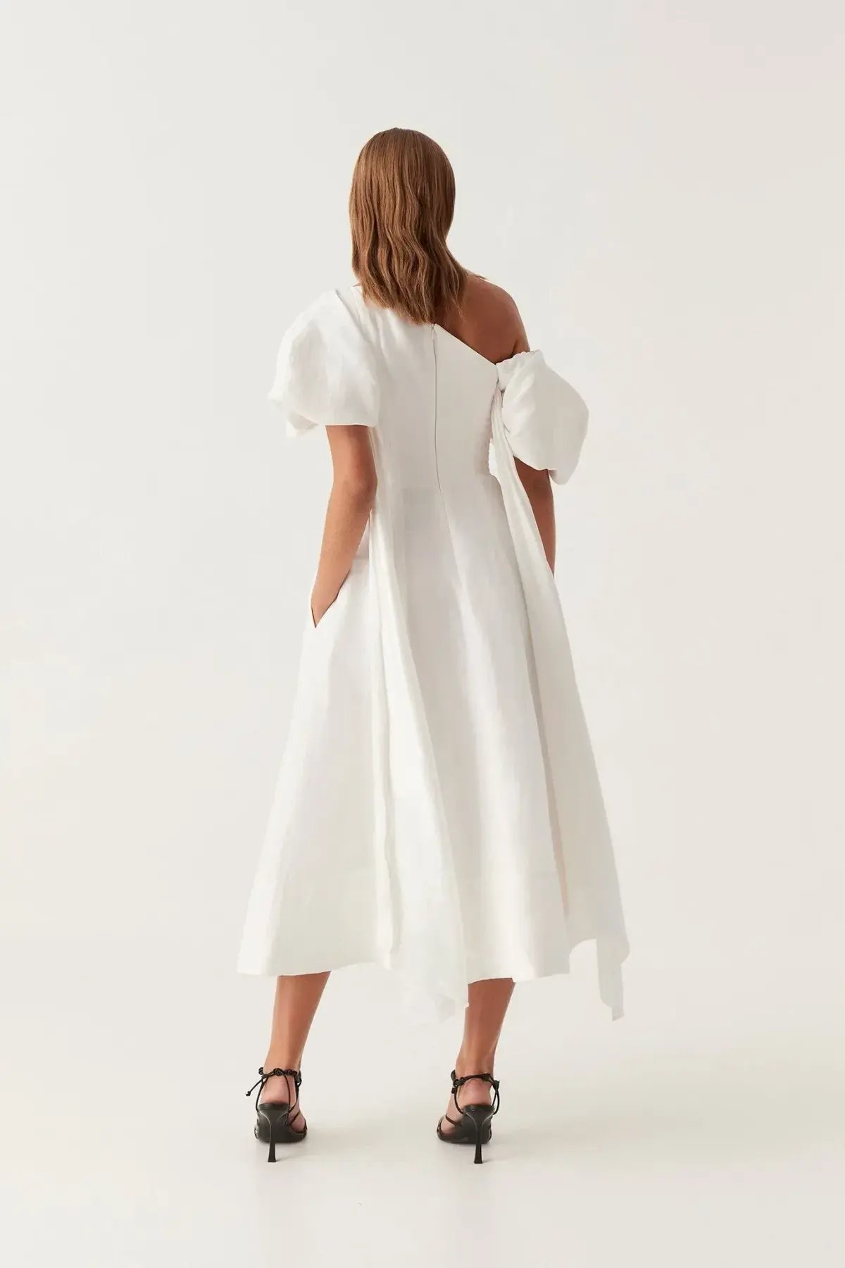 Aje Arista Tulip Sleeve Midi Dress Ivory Size AU 16 photo 2