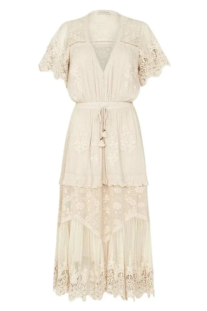 Spell & The Gypsy Maggie Embroidered Midi Dress Cream Size XS photo 3