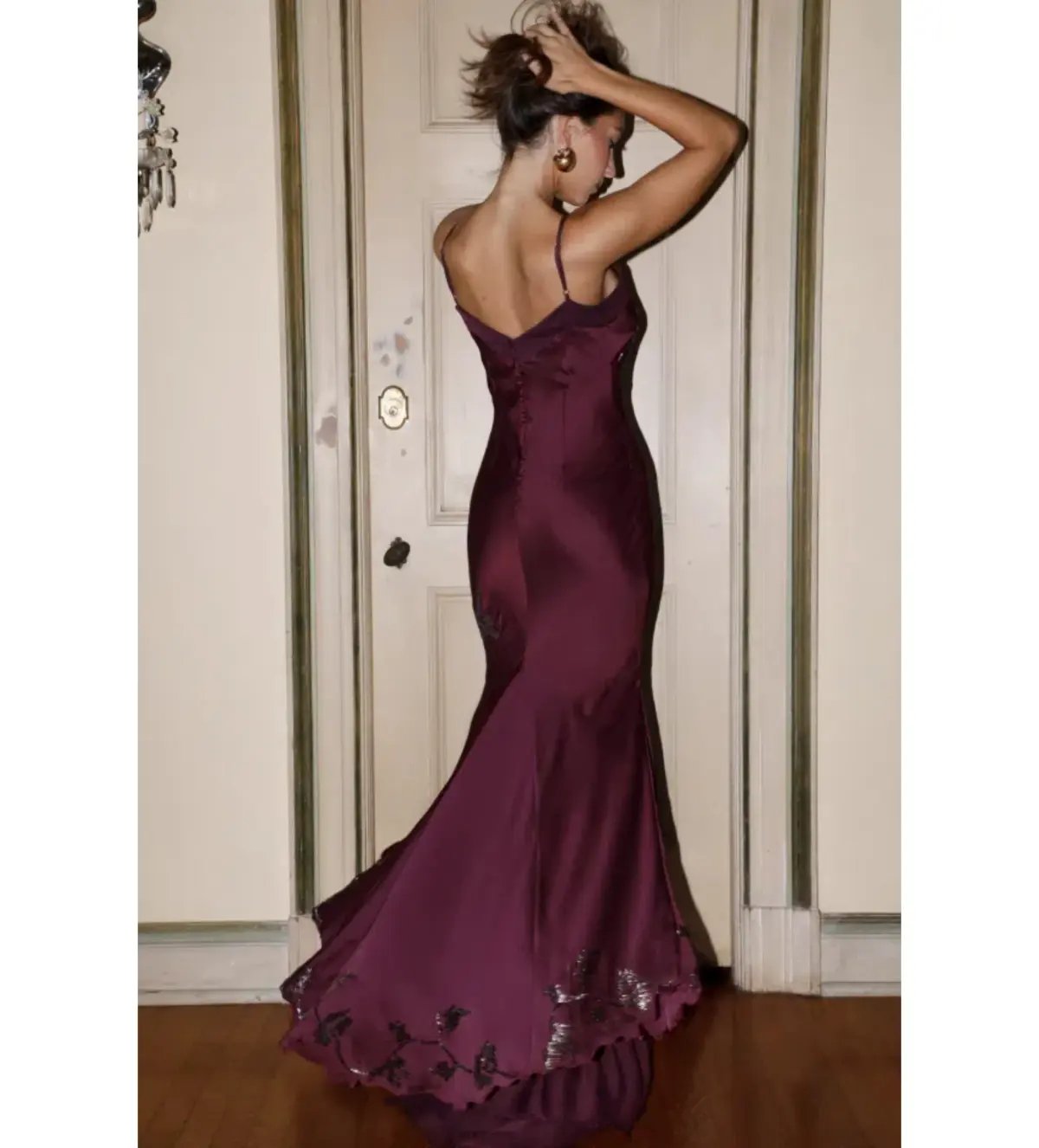 House Of CB Anastelle Limited Edition Maxi Gown Plum Hand Beaded Embellished Satin Size M/AU 10 photo 3