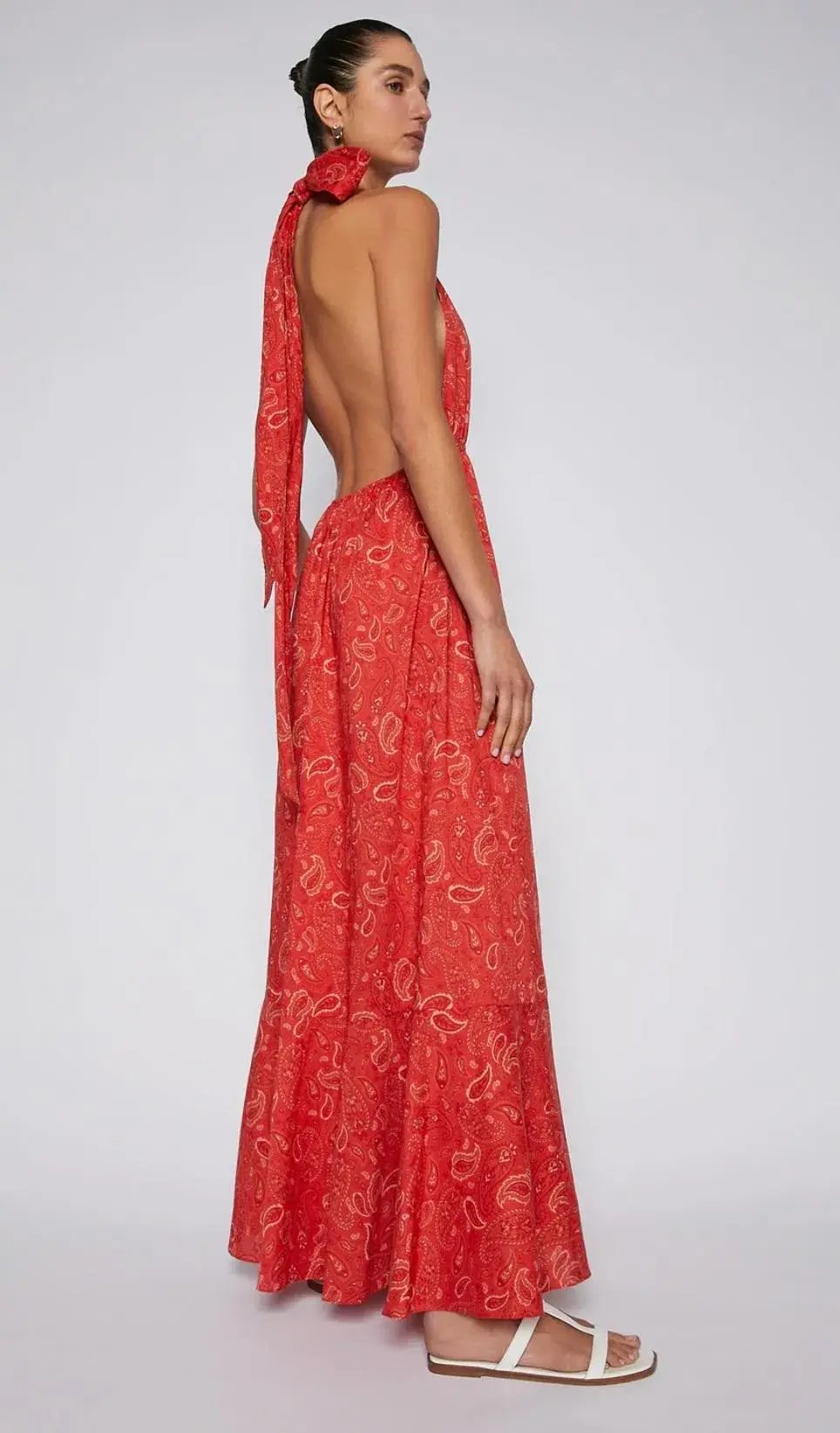 Scanlan Theodore Cotton Paisley Halter Dress Red Size AU 6 photo 4