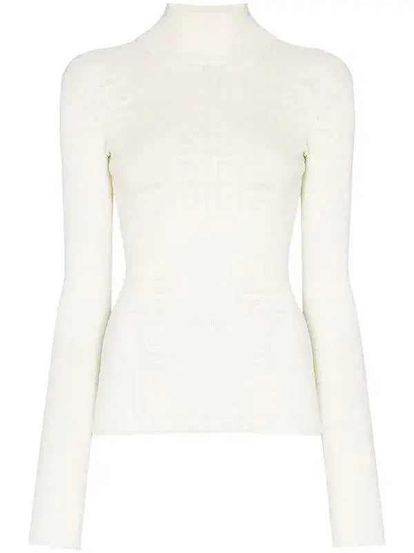 Givenchy  Long Sleeve Jacquard Knit Top White Size 10 photo 3