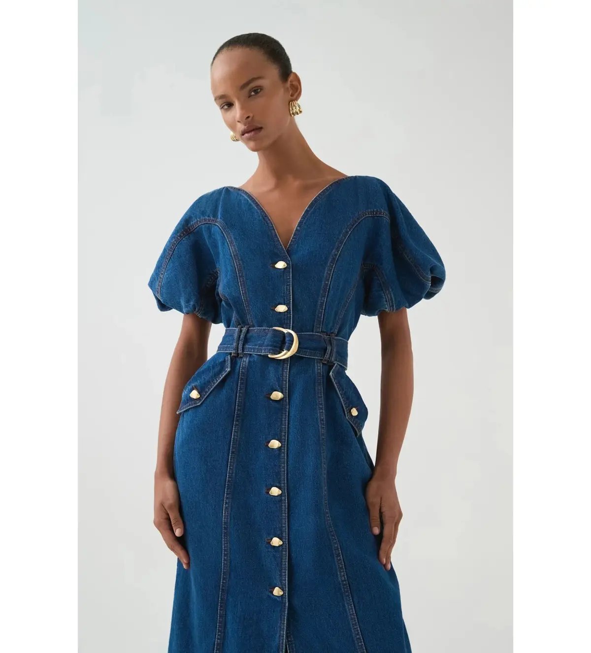 Aje Harper Denim Midi Dress Classic Wash Size 10/M photo 4
