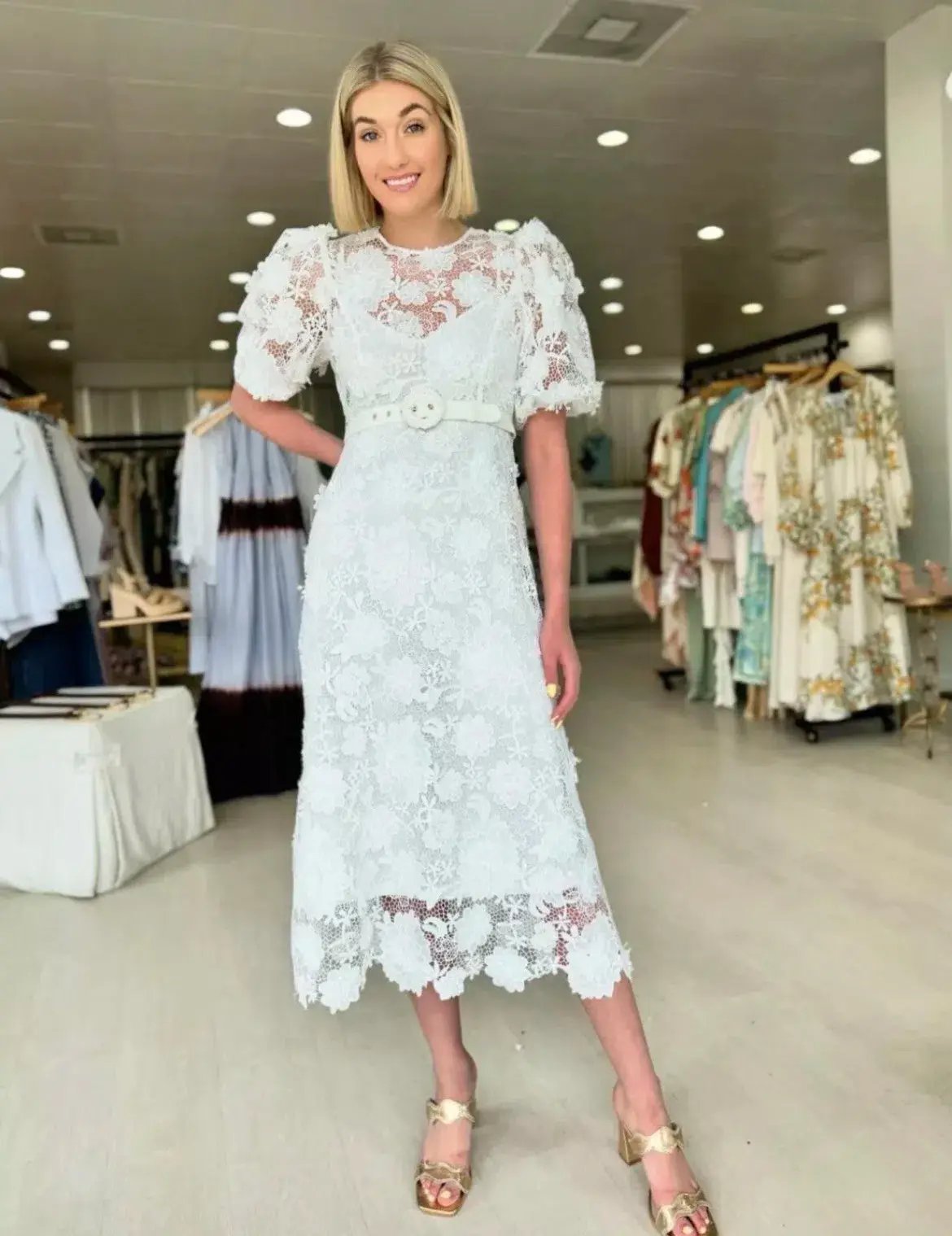 Zimmermann The Halliday Lace Flower Dress In Ivory Size 3/Au 14 photo 3