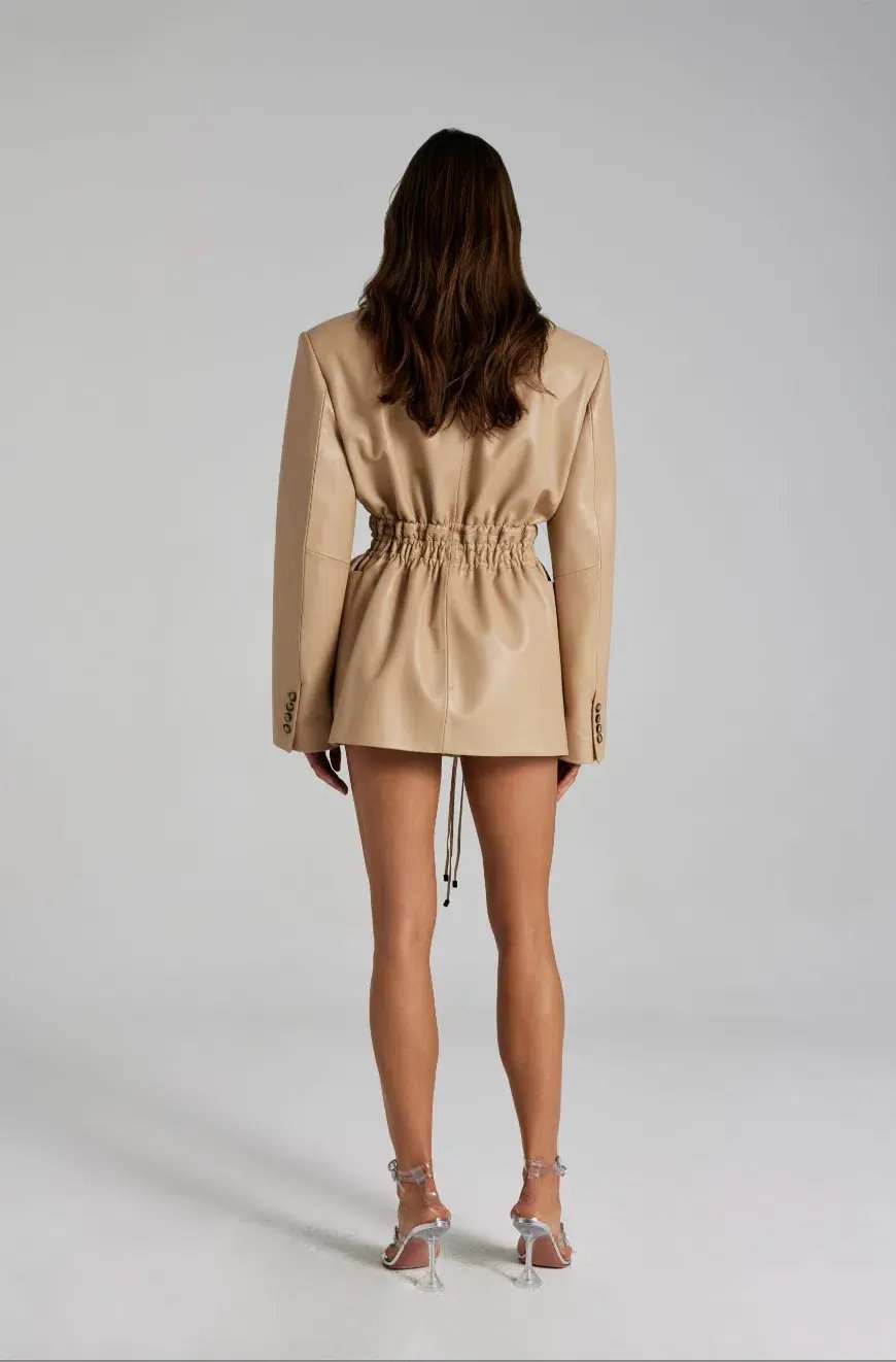 The Mannei Khazali Tailored Leather Blazer Beige Size 8 photo 3