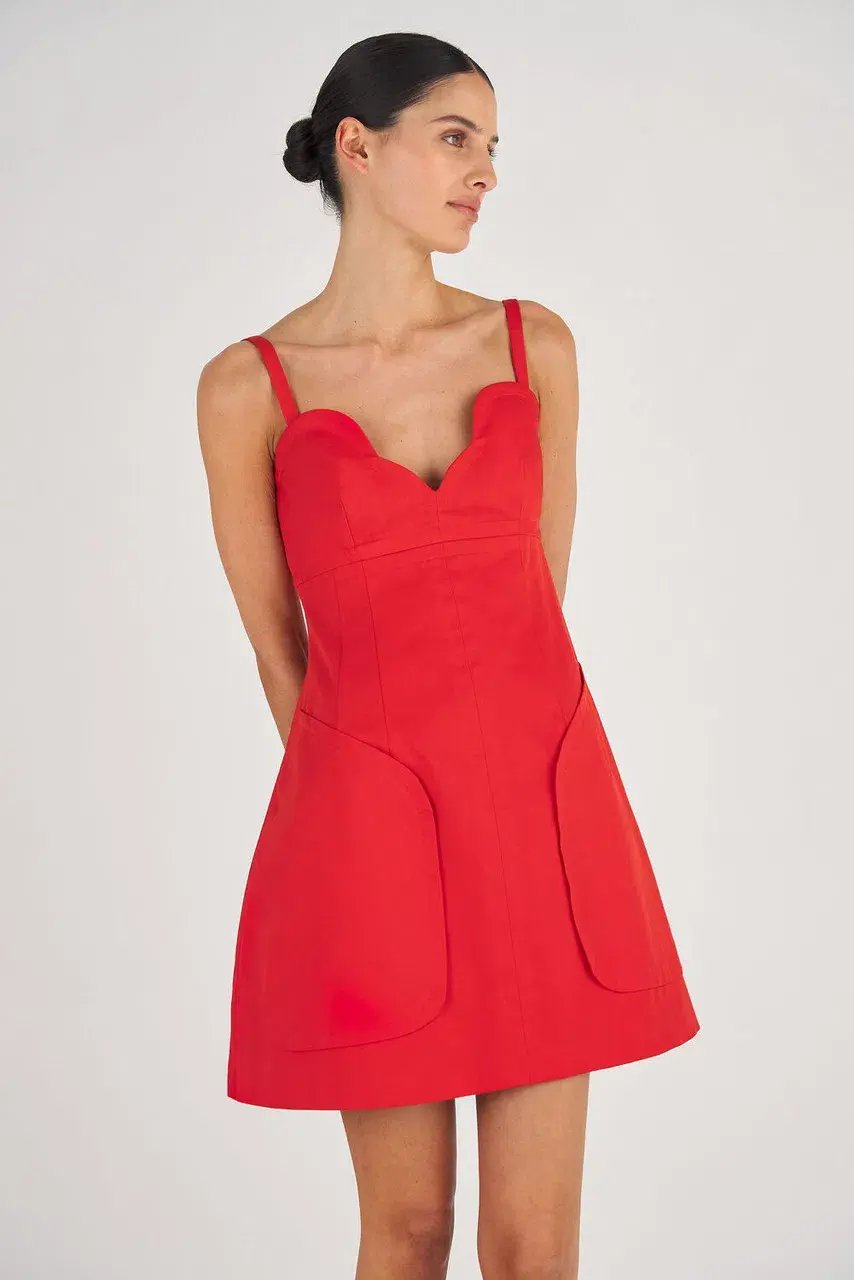 Oroton Short Scallop Dress True Red Size 12 photo 3