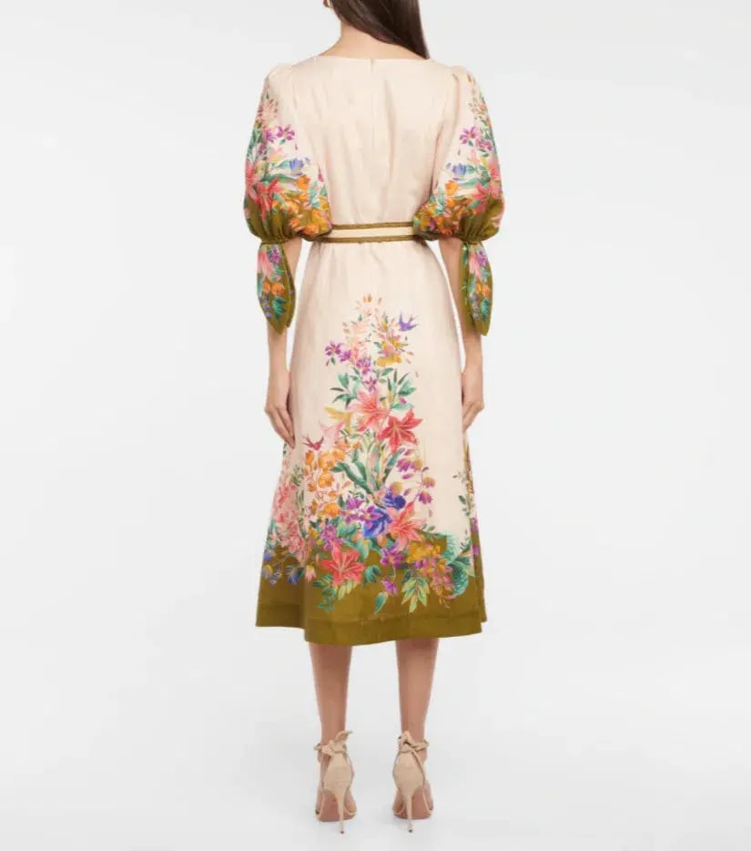 Zimmermann Tropicana Tie Sleeve Midi Dress Cream Floral Size 0P / AU 6 photo 2